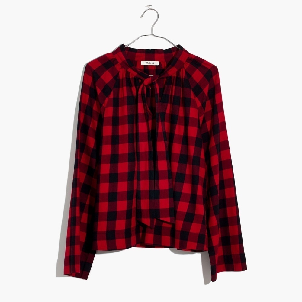 Madewell Tie Neck Popover Shirt Buffalo Check Medium
